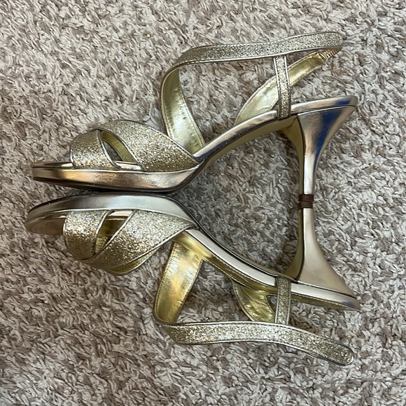 Nina Gold Sparkle Elastic Ankle Strap Heels - Size 7.5 - Picture 5 of 10